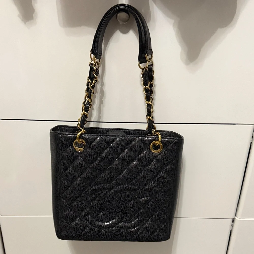 CHANEL Black Quilted Caviar Leather Petite Shopper with Gold Hardware. - Picture 7 of 16